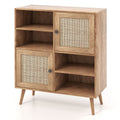 Credenza in Rattan Con 4 Scomparti E 2 Porte Decorate in Rattan, Armadietto Buffet in Stile Boho Naturale